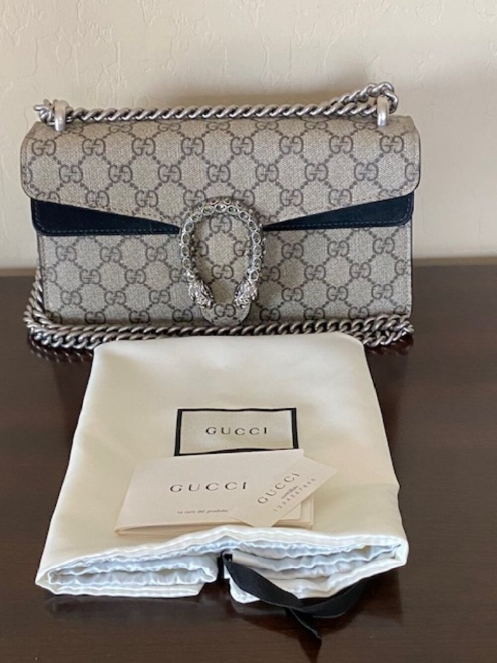Gucci Dionysus GG Supreme Small Shoulder/Crossbody Bag Beige Black Small